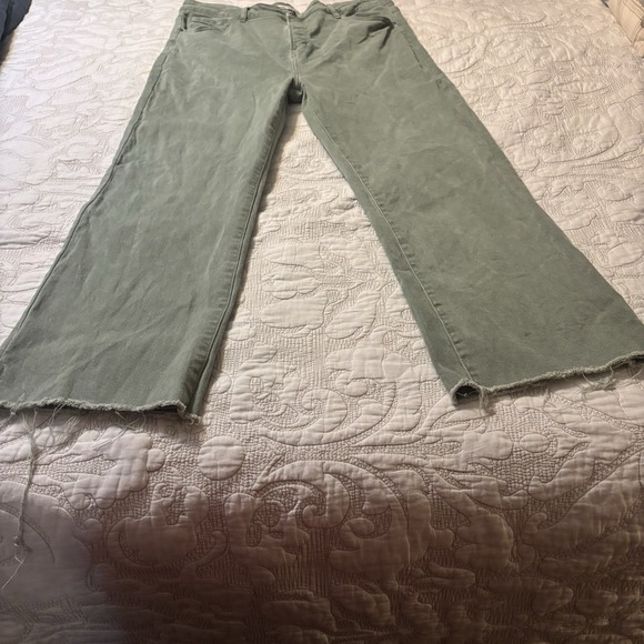 Risen Denim Women's 3XL Jeans Sage Green Zip And Button Pockets Frayed Edges - Picture 1 of 10